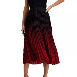 Tahari Pleated Ombre Embellished Midi Skirt, Size Medium